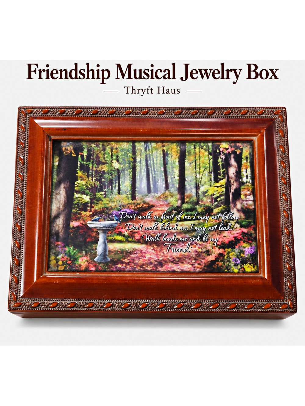 Cottage Garden Friendship Musical Jewelry Box Woodgrain Keepsake MB962S